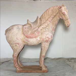 Tan Pottery Horse Sculpture